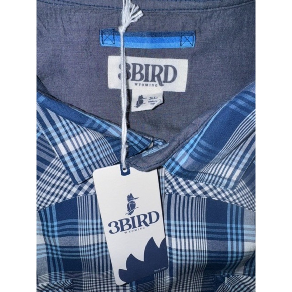 3BIRD Wyoming Mens XL Ranchester LS Plaid Long Sleeve Western Shirt Blue Snap - Picture 3 of 12